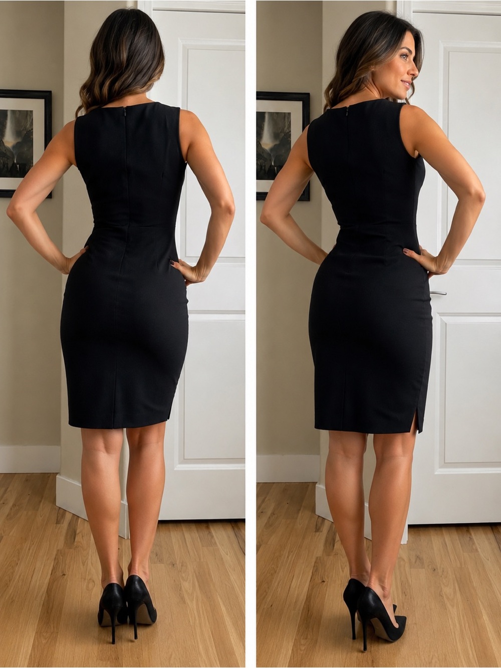 Classic Sleeveless Black Midi Sheath Dress